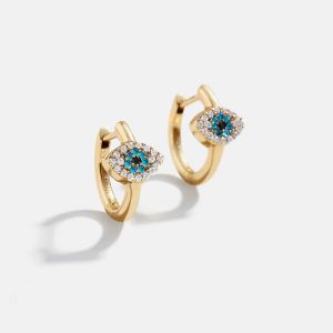 14K Gold Evil Eye Earrings - Pav?? Evil Eye