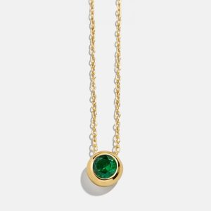 18K Gold Birthstone Pendant Necklace - Emerald