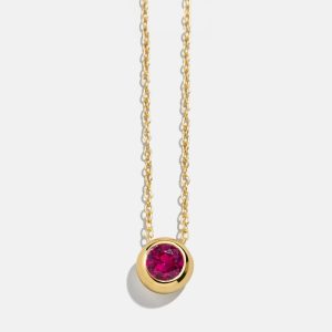 18K Gold Birthstone Pendant Necklace - Ruby