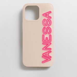 Fine Line Custom iPhone Case - Beige/Hot Pink