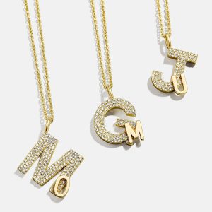 Pav?? Double Initial Custom Necklace - Gold/Pav??