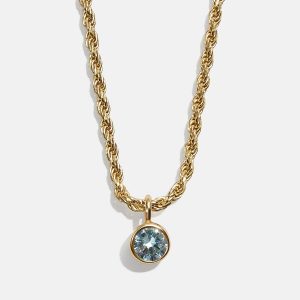 Florence 18K Gold Plated Sterling Silver Birthstone Necklace - Aquamarine