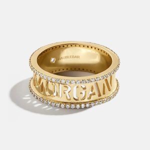 14K Gold Cutout Custom Name Ring - Gold/Pav??