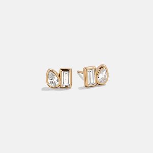Reina 14K Gold Stud Earrings - Toi et Moi Bezel Set Earrings
