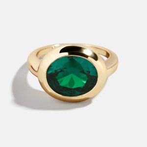 Gold Cubic Zirconia Custom Birthstone Ring - Emerald