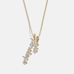 Mini Pav?? Script Cluster Custom Nameplate Necklace - 2 Names
