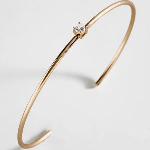 Valentina 14K Gold Cuff Bracelet - Gold Cuff. Round Stone