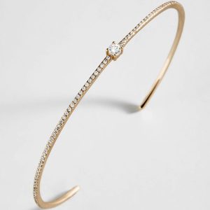Eliza 14K Gold Cuff Bracelet - Gold/Pav?? Cuff. Round Stone