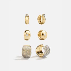 Britt Huggie Earring Set - Gold/Pav??