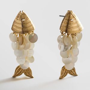 Ripple Effect Fish Earrings - Gold/Pearl