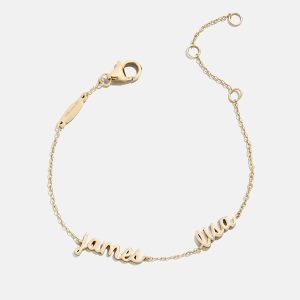 14K Gold Custom Script Multi Name Bracelet - 2 Names