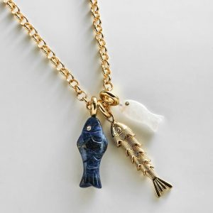 Lucky Catch Fish Charm Necklace - Gold