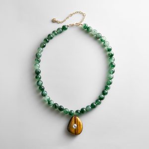 Jamie Semi-Precious Beaded Necklace - Green Jade/Tiger's Eye