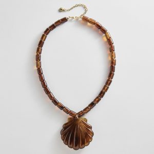 Washed Ashore Seashell Pendant Necklace - Deep Brown