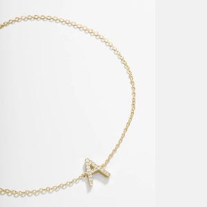 14K Gold & Diamond Initial Bracelet - Gold/Pav??