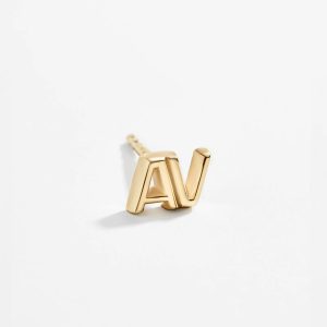 Single 14K Gold Double Initial Earring - Gold