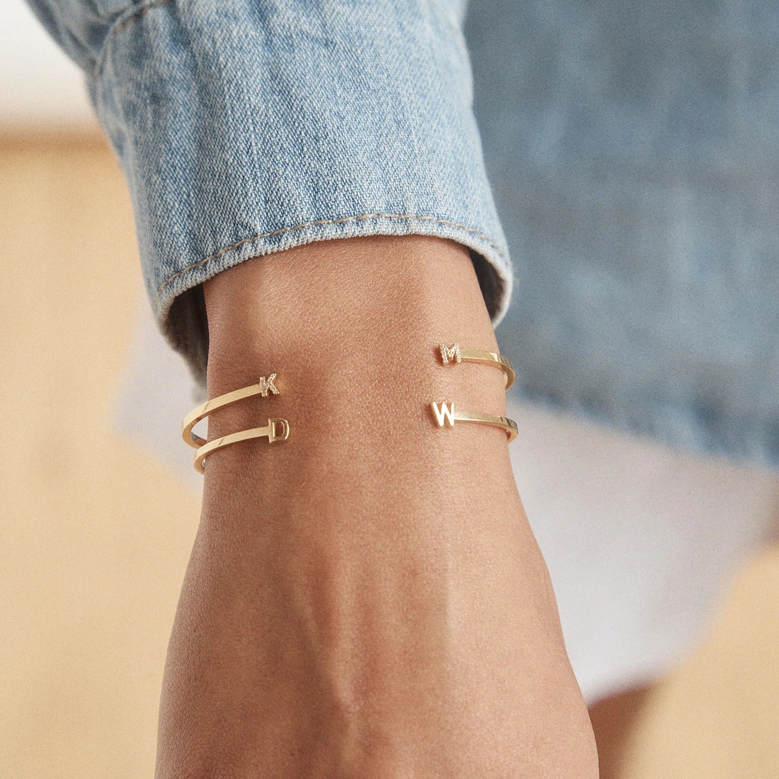 Sterling Silver Double Initial Custom Cuff Bracelet - Pav??/Silver - Image 4