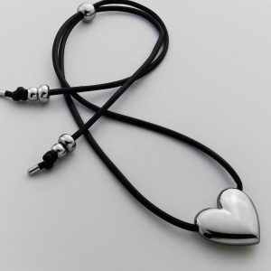 Millie Bubble Heart Cord Necklace - Silver